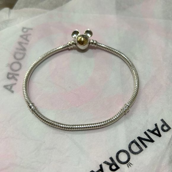 Disney 100 19cm snakechain charm bracelet, Solid Sterling silver, solid 14K gold - Picture 2 of 4